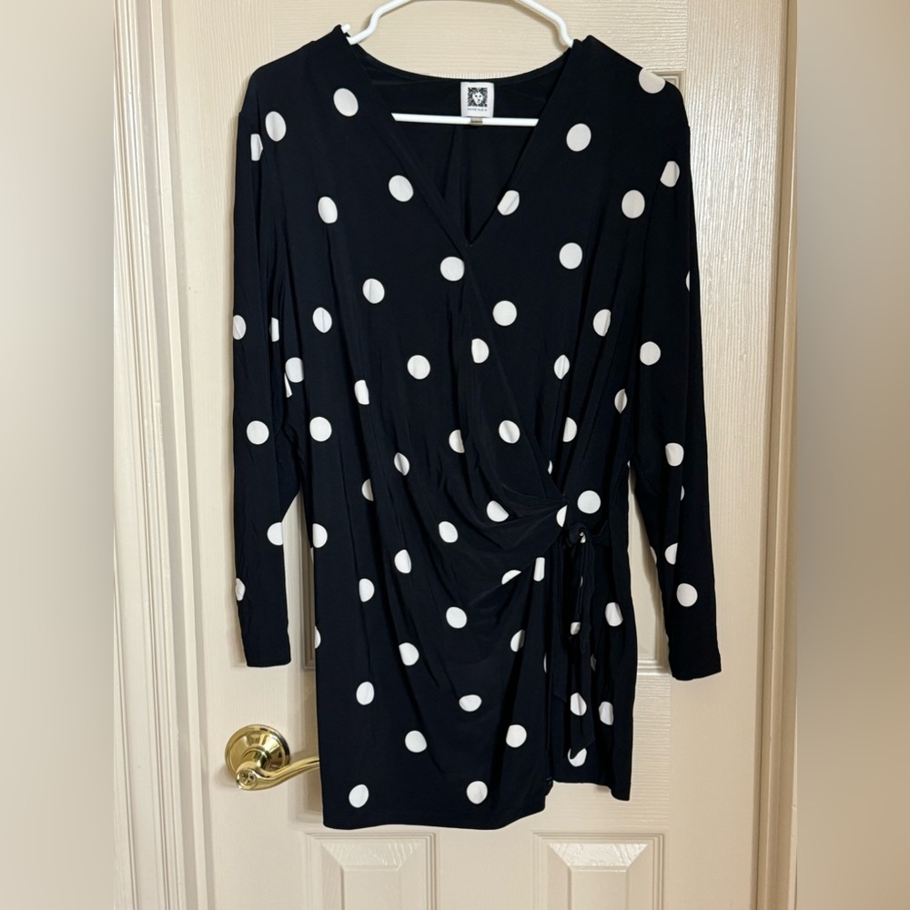 KASPAR Polka Dot Wrap Blouse, Size XL